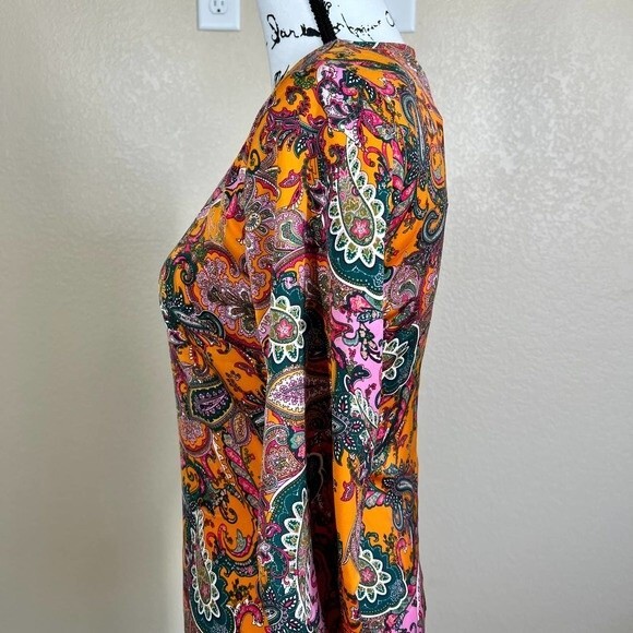 code x mode orange dress women paisley print long sleeve dress size XS romantic - Picture 14 of 16